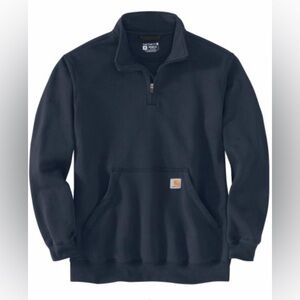 Carhartt Navy Blue Loose Fit Midweight 1/4 Zip Mock-Neck Sweatshirt.